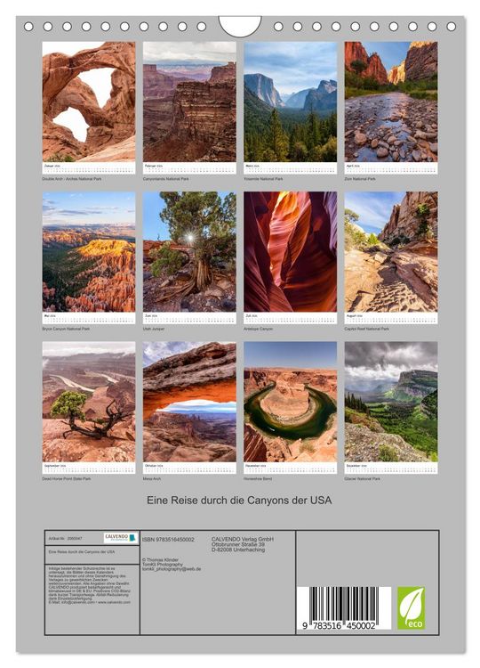 Produktbild: Eine Reise durch die Canyons der USA (Wandkalender 2026 DIN A4 hoch), CALVENDO Monatskalender