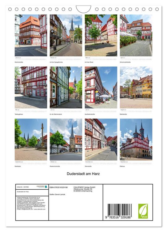 Produktbild: Duderstadt am Harz (Wandkalender 2026 DIN A4 hoch), CALVENDO Monatskalender