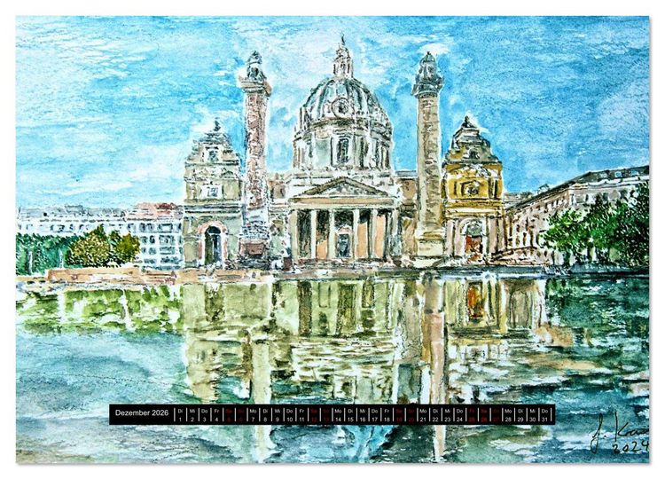Produktbild: Wien in stillen Aquarellen (Wandkalender 2026 DIN A2 quer), CALVENDO Monatskalender