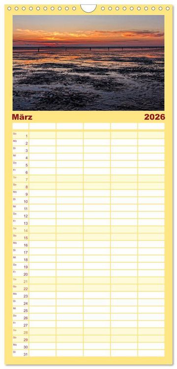 Produktbild: Familienplaner 2026 - Sonnenunterg&auml;nge, an der Nordseek&uuml;ste vor Cuxhaven mit 5 Spalten (Wandkalender, 21 x 45 cm) CALVENDO