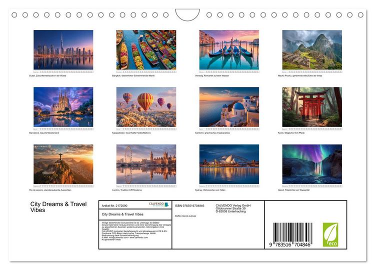 Produktbild: City Dreams & Travel Vibes (Wandkalender 2026 DIN A4 quer), CALVENDO Monatskalender