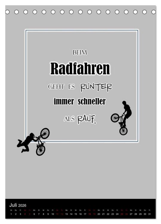 Produktbild: Markante, freche Spr&uuml;che rund ums Radfahren (Tischkalender 2026 DIN A5 hoch), CALVENDO Monatskalender