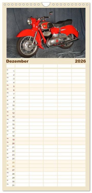 Produktbild: Familienplaner 2026 - Deutsche Motorrad - Legenden - Rollende Kunstwerke aus alten Zeiten mit 5 Spalten (Wandkalender, 21 x 45 cm) CALVENDO