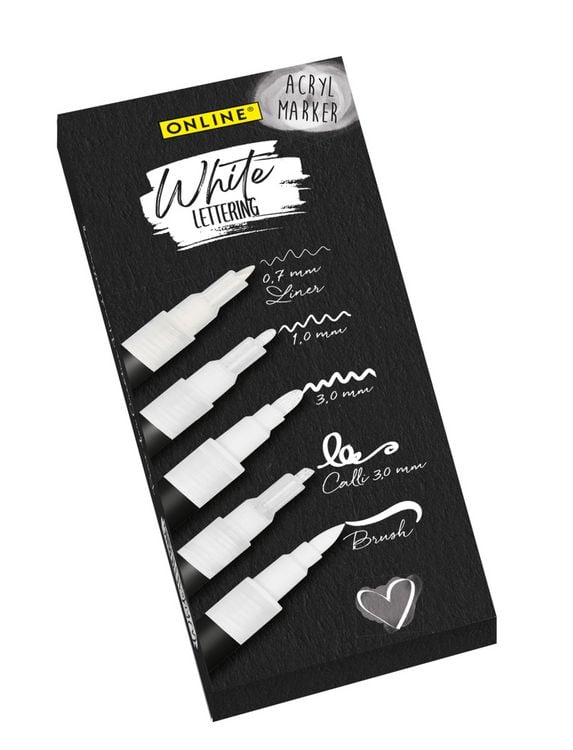 Produktbild: ONLINE Acrylmarker White Lettering 5 St&uuml;ck Kartonetui