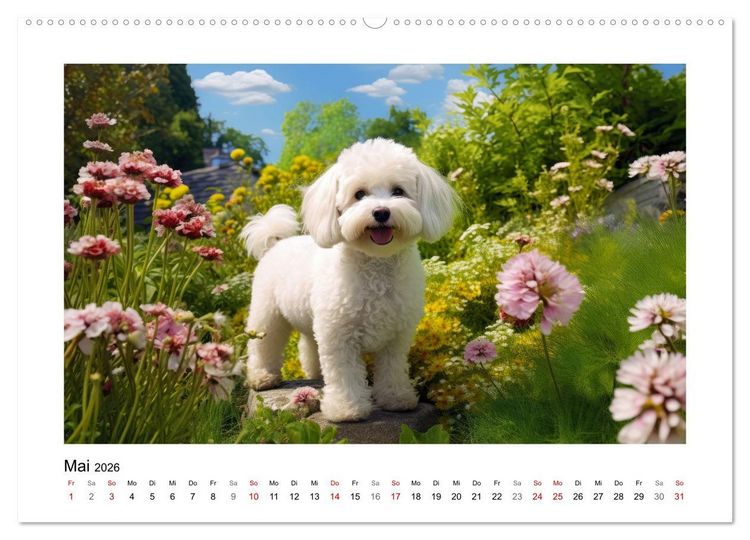Produktbild: Bichon fris&eacute;, wei&szlig;e H&uuml;ndchen mit lockigem Haar (Wandkalender 2026 DIN A2 quer), CALVENDO Monatskalender