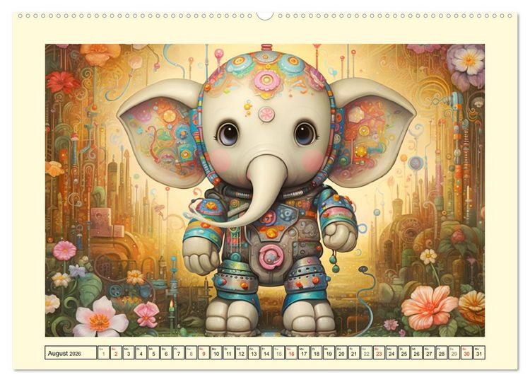 Produktbild: Fabelhafte Maschinen. Pop-Surrealistische Roboter-Tiere (hochwertiger Premium Wandkalender 2026 DIN A2 quer), Kunstdruck in Hochglanz