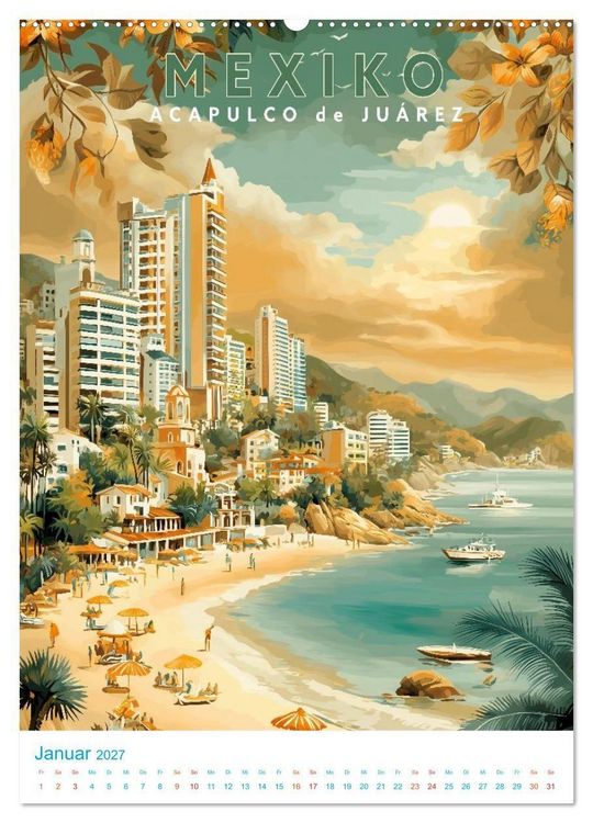Produktbild: Mexiko - Old School Poster Style (hochwertiger Premium Wandkalender 2027 DIN A2 hoch), Kunstdruck in Hochglanz