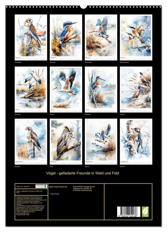 Produktbild: V&ouml;gel - gefiederte Freunde in Wald und Feld (hochwertiger Premium Wandkalender 2026 DIN A2 hoch), Kunstdruck in Hochglanz