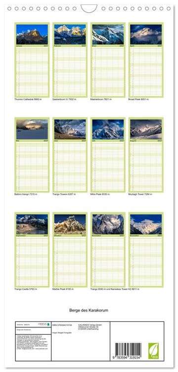 Produktbild: Familienplaner 2027 - Berge des Karakorum mit 5 Spalten (Wandkalender, 21 x 45 cm) CALVENDO