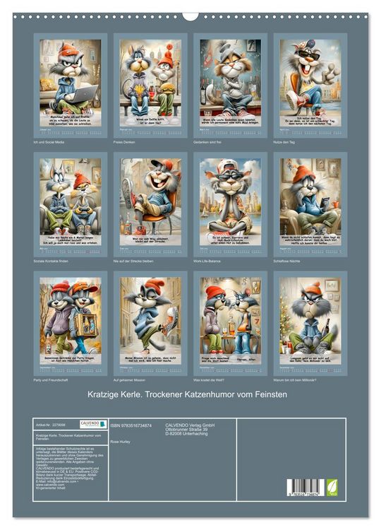 Produktbild: Kratzige Kerle. Trockener Katzenhumor vom Feinsten (Wandkalender 2026 DIN A2 hoch), CALVENDO Monatskalender