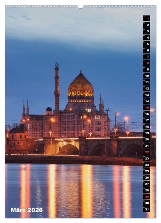 Produktbild: Dresden bei Nacht (hochwertiger Premium Wandkalender 2026 DIN A2 hoch), Kunstdruck in Hochglanz