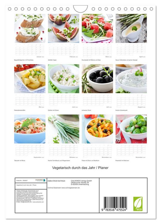 Produktbild: Vegetarisch durch das Jahr / Planer (Wandkalender 2026 DIN A4 hoch), CALVENDO Monatskalender