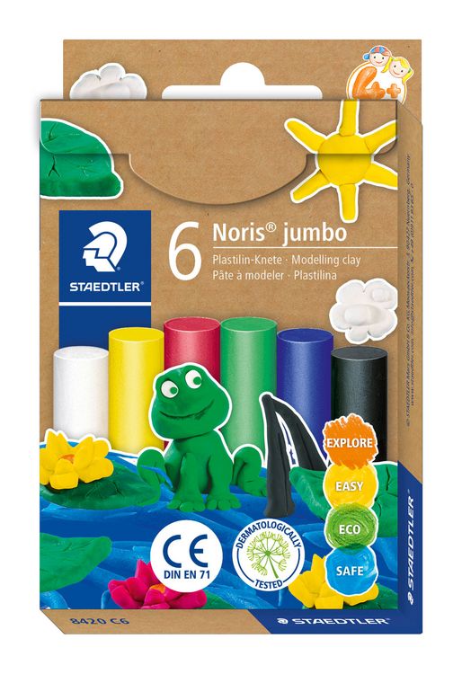 Produktbild: STAEDTLER Noris jumbo 842 Plastilin-Knete Set, basic, 6 Knetstangen &agrave; 16,6 g, 842 C6