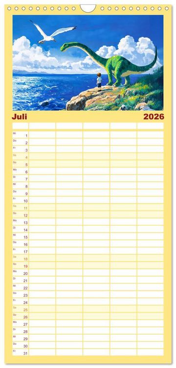 Produktbild: Familienplaner 2026 - Abenteuer mit Dinosauriern - Tolle Dino-Freunde f&uuml;r das Jahr mit 5 Spalten (Wandkalender, 21 x 45 cm) CALVENDO