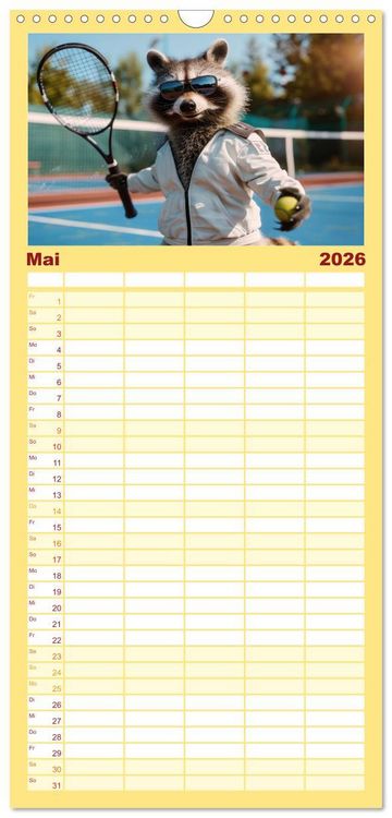 Produktbild: Familienplaner 2026 - Der tierisch lustige Tennis-Kalender mit 5 Spalten (Wandkalender, 21 x 45 cm) CALVENDO