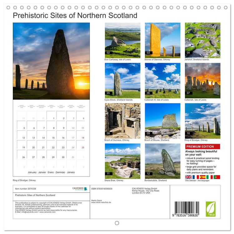 Produktbild: Prehistoric Sites of Northern Scotland (Wall Calendar 2026 12 &times; 12 Inch) CALVENDO 12 Month Wall Calendar