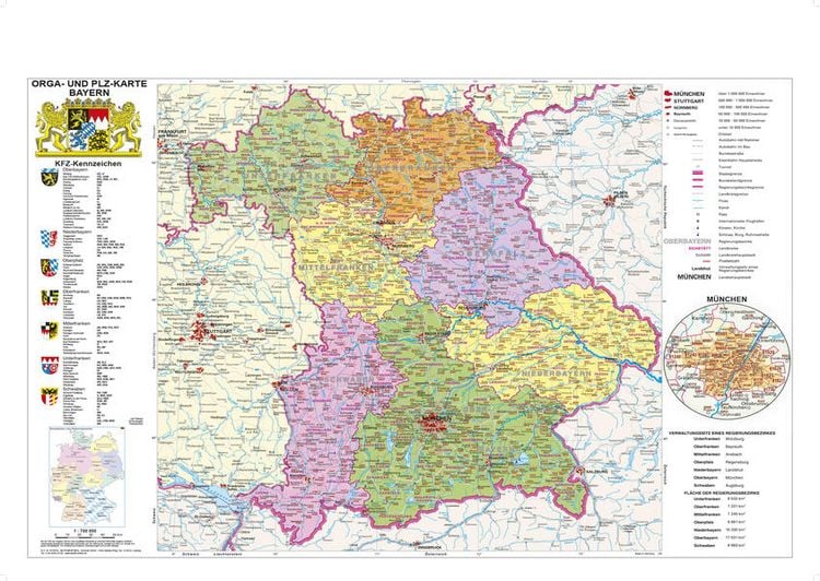 Produktbild: Bayern politisch mit Postleitzahlen
