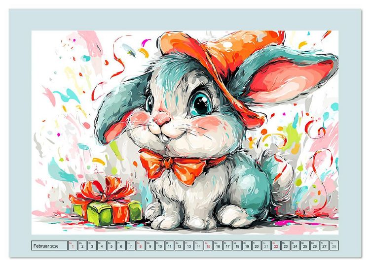 Produktbild: Kaninchen im Gl&uuml;ck. Entz&uuml;ckende Cartoons von s&uuml;&szlig;en Hasen (Wandkalender 2026 DIN A2 quer), CALVENDO Monatskalender