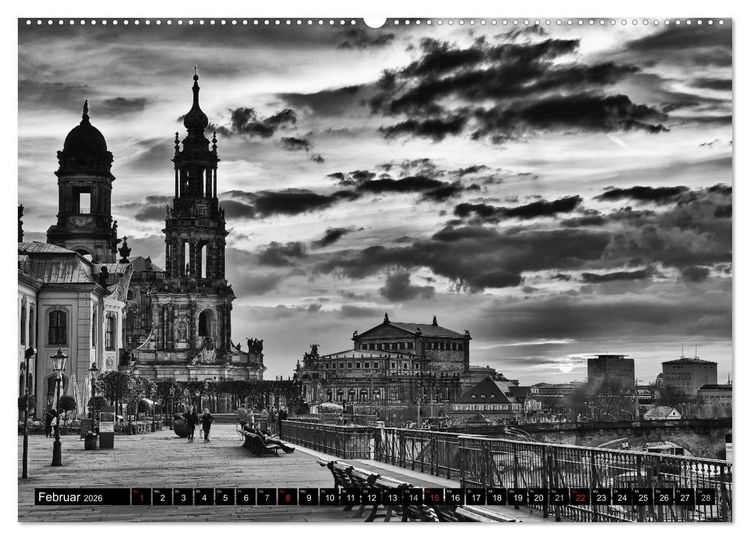 Produktbild: Dresden Faszination Schwarz Weiss (hochwertiger Premium Wandkalender 2026 DIN A2 quer), Kunstdruck in Hochglanz
