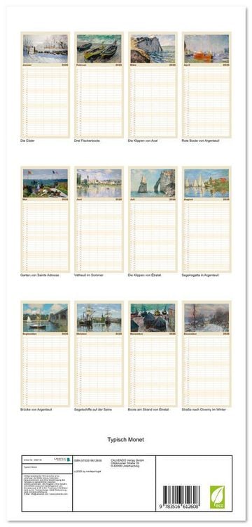 Produktbild: Familienplaner 2026 - Typisch Monet mit 5 Spalten (Wandkalender, 21 x 45 cm) CALVENDO