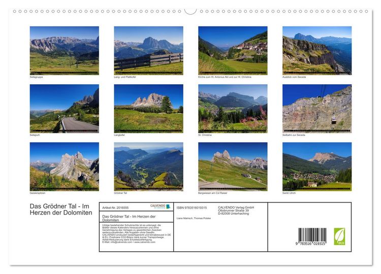 Produktbild: Das Gr&ouml;dner Tal - Im Herzen der Dolomiten (hochwertiger Premium Wandkalender 2026 DIN A2 quer), Kunstdruck in Hochglanz