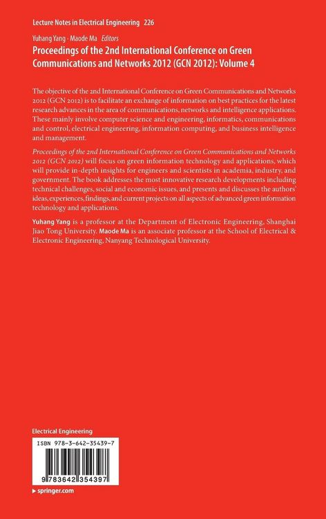 Produktbild: Proceedings of the 2nd International Conference on Green Communications and Networks 2012 (GCN 2012): Volume 4