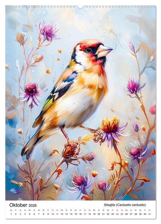Produktbild: Heimische V&ouml;gel - Singv&ouml;gel zwischen Bl&uuml;ten und Beeren (hochwertiger Premium Wandkalender 2026 DIN A2 hoch), Kunstdruck in Hochglanz