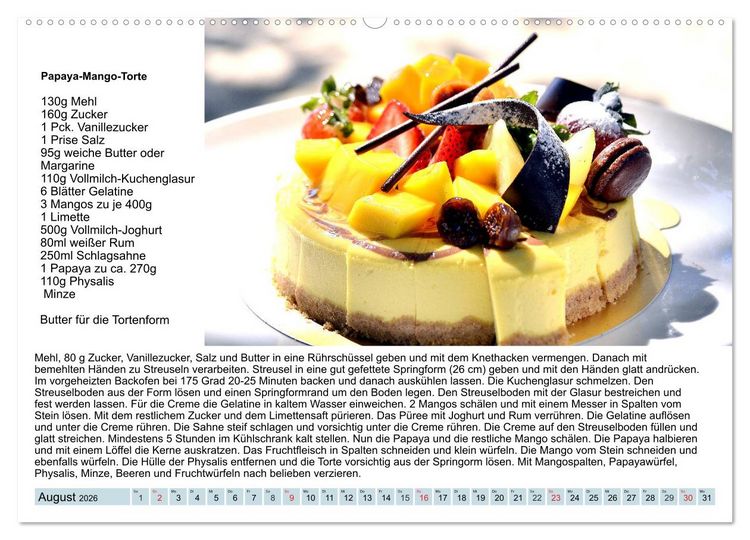 Produktbild: Exquisite Torten. K&ouml;stliche Rezepte f&uuml;r viele Anl&auml;sse (hochwertiger Premium Wandkalender 2026 DIN A2 quer), Kunstdruck in Hochglanz