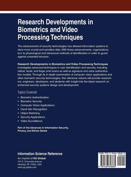 Produktbild: Research Developments in Biometrics and Video Processing Techniques