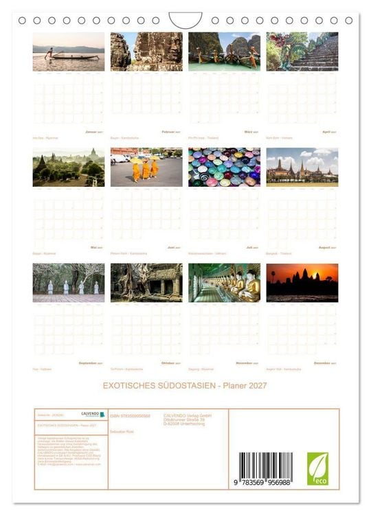 Produktbild: EXOTISCHES S&Uuml;DOSTASIEN - Planer 2027 (Wandkalender 2027 DIN A4 hoch), CALVENDO Monatskalender