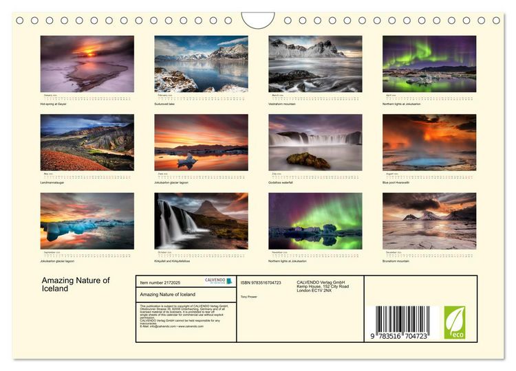Produktbild: Amazing Nature of Iceland (Wall Calendar 2026 DIN A4 landscape), CALVENDO 12 Month Wall Calendar