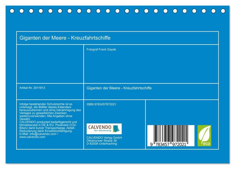 Produktbild: Giganten der Meere - Kreuzfahrtschiffe (Tischkalender 2026 DIN A5 quer), CALVENDO Monatskalender