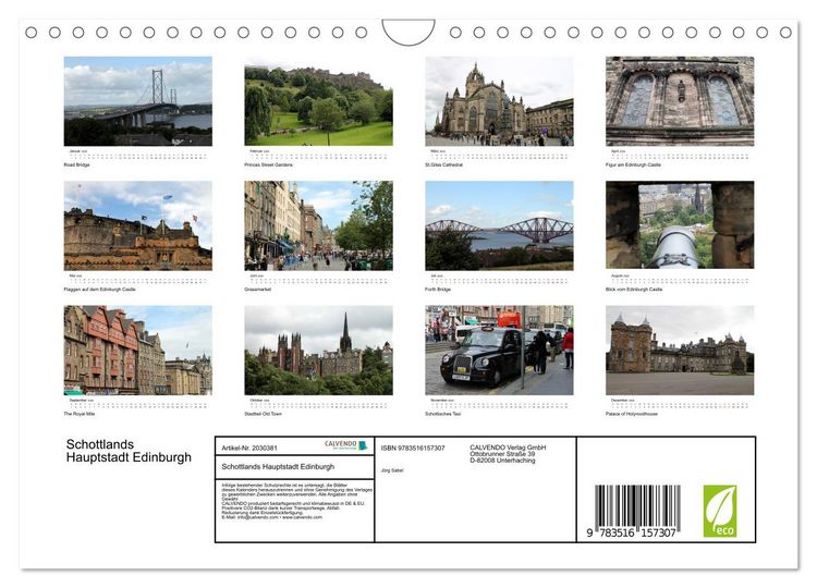 Produktbild: Schottlands Hauptstadt Edinburgh (Wandkalender 2026 DIN A4 quer), CALVENDO Monatskalender