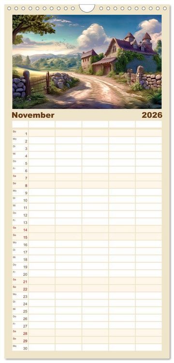 Produktbild: Familienplaner 2026 - Landschaft romantisch gesehen mit 5 Spalten (Wandkalender, 21 x 45 cm) CALVENDO