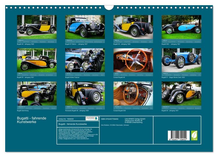 Produktbild: Bugatti - fahrende Kunstwerke (Wandkalender 2026 DIN A3 quer), CALVENDO Monatskalender