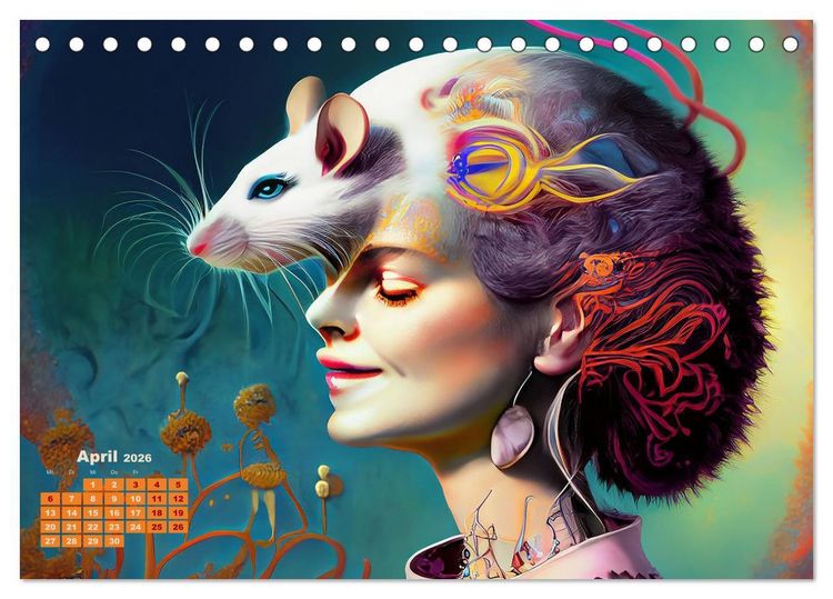 Produktbild: Fantasy Tier Frauen Portraits (Tischkalender 2026 DIN A5 quer), CALVENDO Monatskalender