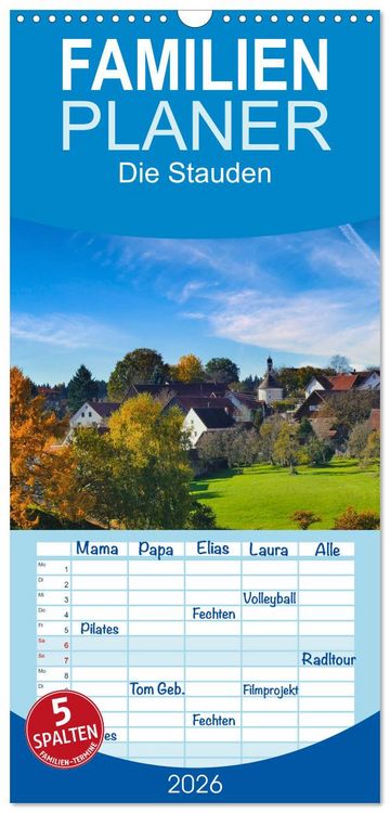 Produktbild: Familienplaner 2026 - Die Stauden, Naturpark in den westlichen W&auml;lder Augsburgs mit 5 Spalten (Wandkalender, 21 x 45 cm) CALVENDO