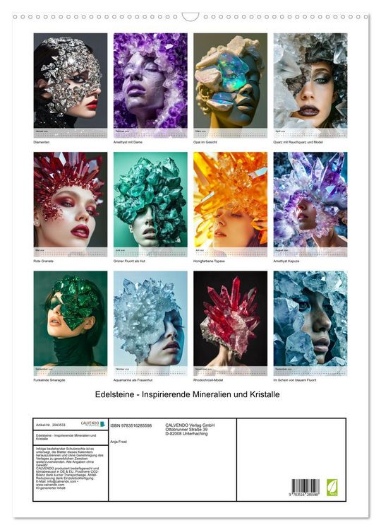 Produktbild: Edelsteine - Inspirierende Mineralien und Kristalle (Wandkalender 2026 DIN A2 hoch), CALVENDO Monatskalender