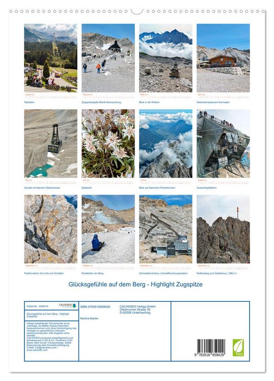 Produktbild: Gl&uuml;cksgef&uuml;hle auf dem Berg - Highlight Zugspitze (hochwertiger Premium Wandkalender 2026 DIN A2 hoch), Kunstdruck in Hochglanz