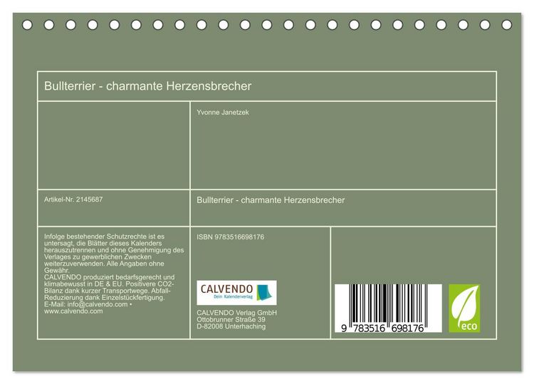 Produktbild: Bullterrier - charmante Herzensbrecher (Tischkalender 2026 DIN A5 quer), CALVENDO Monatskalender