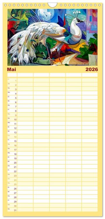 Produktbild: Familienplaner 2026 - Farbenfrohe Tierbilder mit 5 Spalten (Wandkalender, 21 x 45 cm) CALVENDO