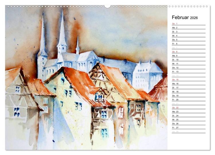 Produktbild: Aquarelle - quer durch Europa (hochwertiger Premium Wandkalender 2026 DIN A2 quer), Kunstdruck in Hochglanz