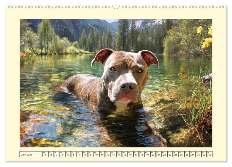Produktbild: Pit Bull Terrier. Zwischen Wildblumen und Gro&szlig;stadtglanz (hochwertiger Premium Wandkalender 2026 DIN A2 quer), Kunstdruck in Hochglanz