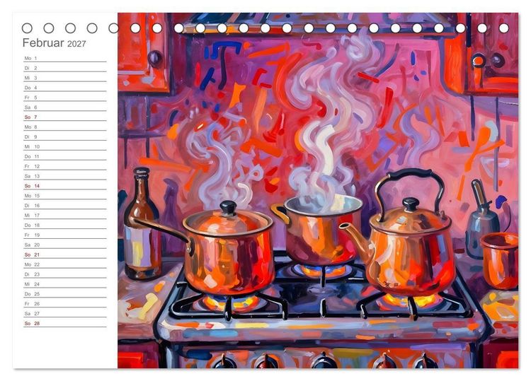 Produktbild: K&uuml;chenrausch - Ein farbstarker K&uuml;chenkalender im expressiven Stil (Tischkalender 2027 DIN A5 quer), CALVENDO Monatskalender