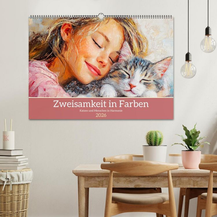 Produktbild: Zweisamkeit in Farben. Katzen und Menschen in Harmonie (Wandkalender 2026 DIN A2 quer), CALVENDO Monatskalender