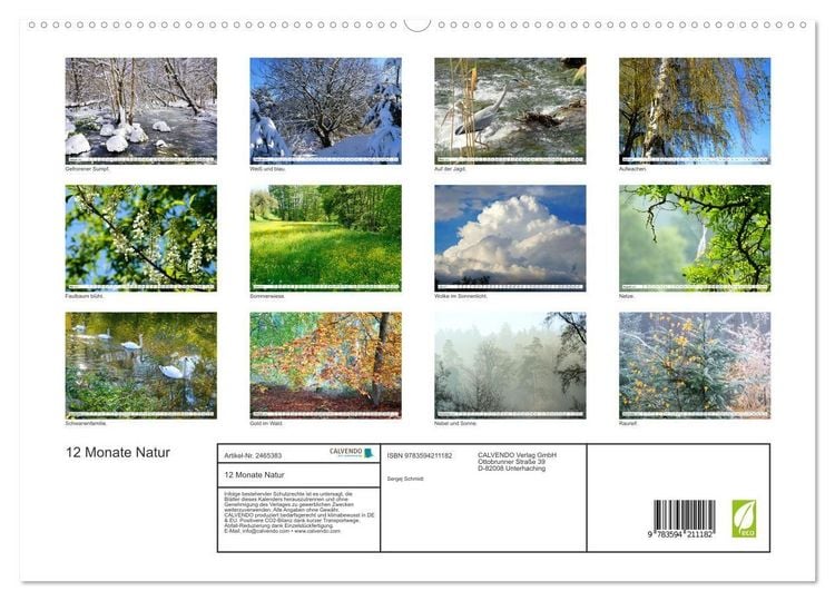 Produktbild: 12 Monate Natur (hochwertiger Premium Wandkalender 2027 DIN A2 quer), Kunstdruck in Hochglanz
