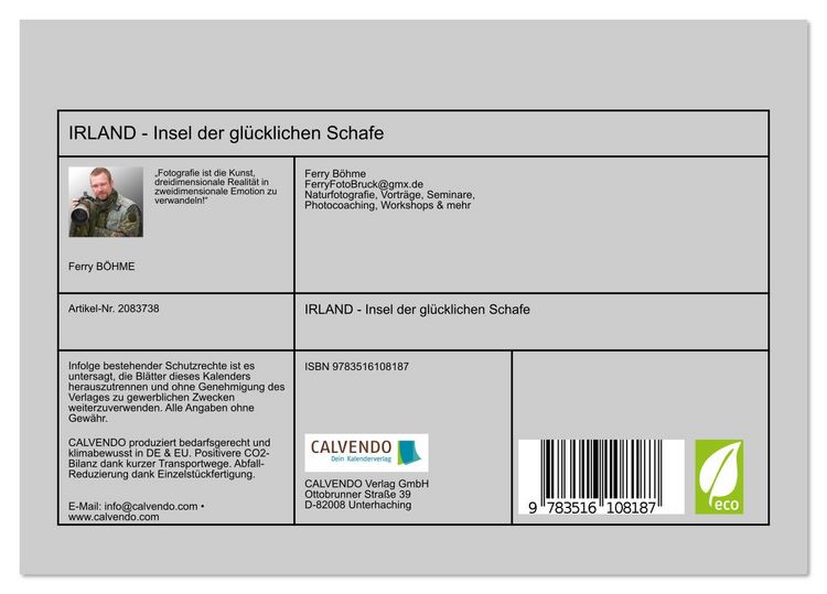 Produktbild: IRLAND - Insel der gl&uuml;cklichen Schafe (Tischkalender 2026 DIN A5 quer), CALVENDO Monatskalender