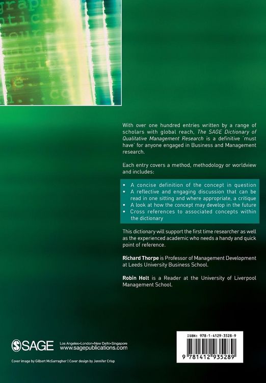 Produktbild: The SAGE Dictionary of Qualitative Management Research