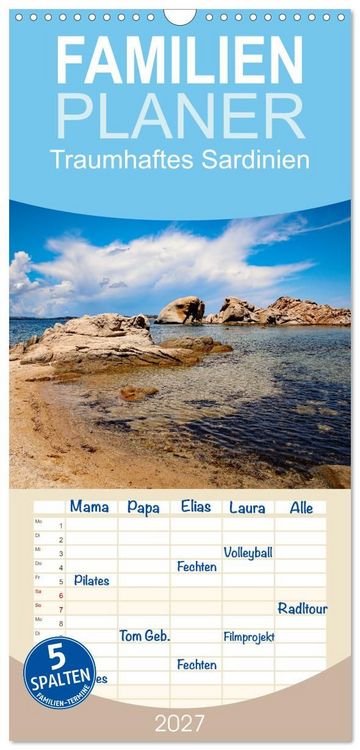 Produktbild: Familienplaner 2027 - Traumhaftes Sardinien mit 5 Spalten (Wandkalender, 21 x 45 cm) CALVENDO
