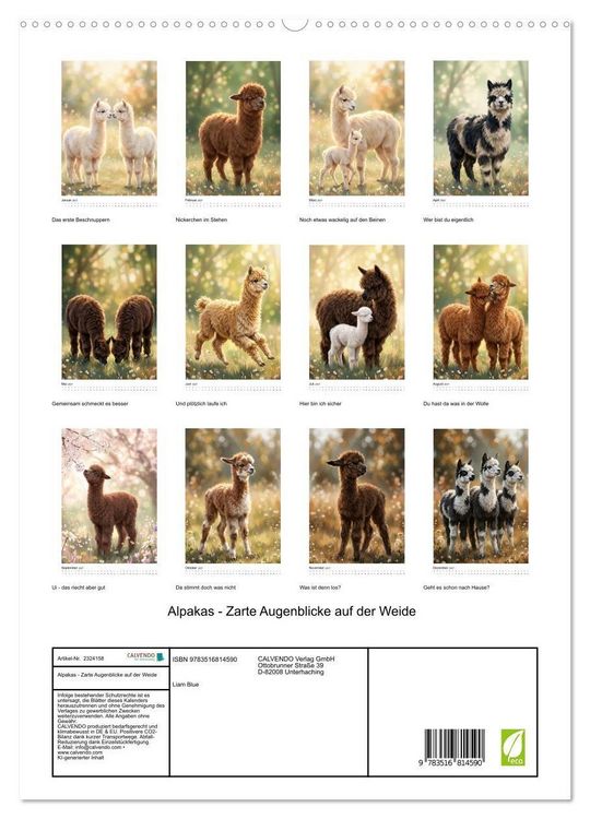 Produktbild: Alpakas - Zarte Augenblicke auf der Weide (hochwertiger Premium Wandkalender 2027 DIN A2 hoch), Kunstdruck in Hochglanz